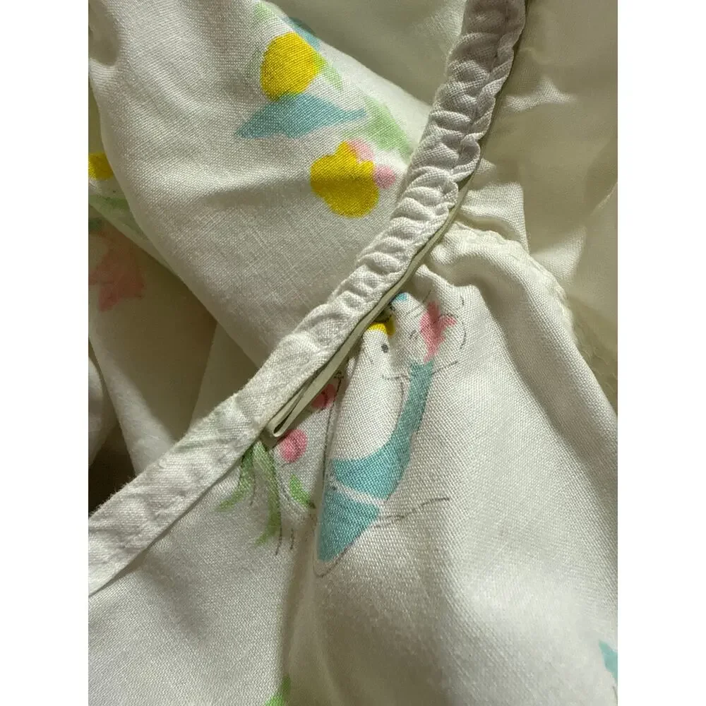 Vintage Cotton Crib Sheet Yellow White Pink Ducks Birds‎ Green Blue